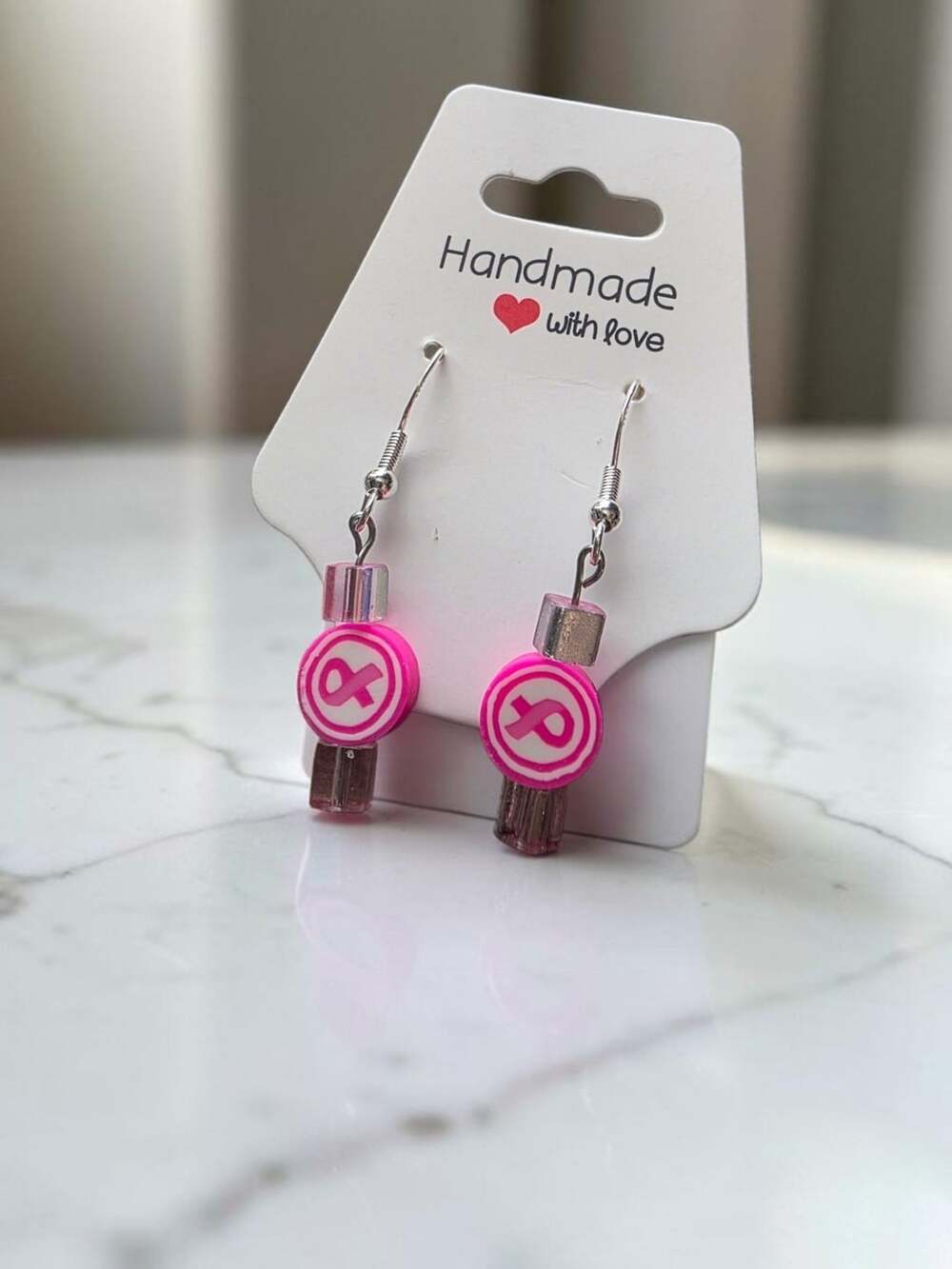 Pink Ribbon Breast Cancer Awareness Dangle Earrings